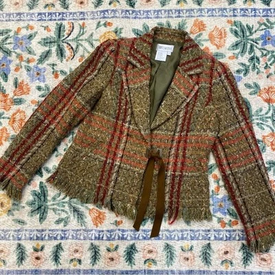 Blazer Worth Raw Edge Tweed Lana Seda Cuadros Talla 10 Chaqueta Foto 1 de 4
