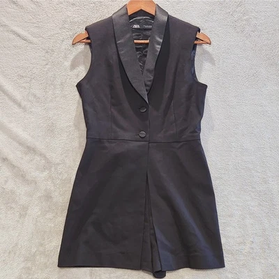 Zara Mujer Negro Sin Mangas 2 Botones Chaleco Mameluco Talla Mediana Festival Evento Foto 1 de 4