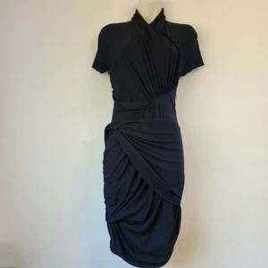 CARVEN Draped Jersey Faux Wrap Midi Dress Short Sleeve Black Women38/S-M Lux - Picture 1 of 18
