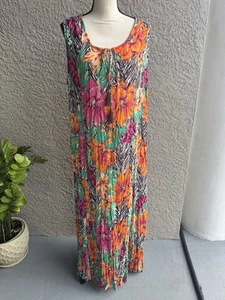 Roaman's Damen Maxi Crinkle Gaze Multi Tropical Floral Kleid Gr. 1X (22-24) Neu mit Etikett - Bild 1 von 5