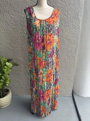 Roaman's Womens Maxi Crinkle Gauze Multi Tropical Floral Dress Sz 1X (22-24) NWT - Image 1 of 4