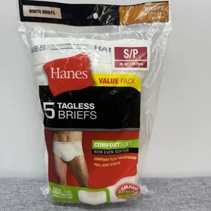 5 Hanes Mens White Tagless Briefs Wicking Cool Comfort Cotton Small 28-30" New - Picture 1 of 6