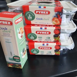 x3 Pyrex Cook & Save S-M Dishes 0.8l - And Vacuum Pump Set - Picture 1 of 3