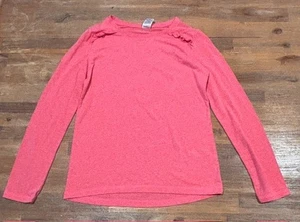 Girls size 14 pink long sleeve TARGET top - ruffle shoulder hem - stretch 838 - Picture 1 of 3