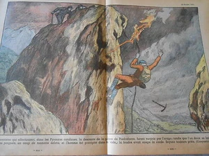 Trois excursionnistes dans les Pyrénées Catalane Foudre Orage dessin Print 1935 - Picture 1 of 1