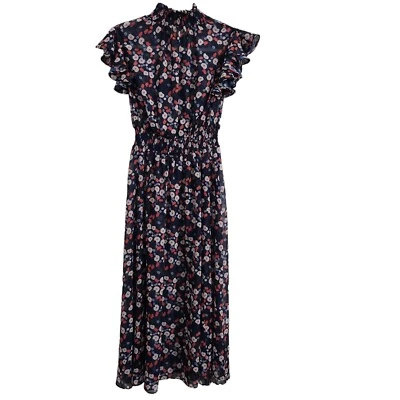 Keepsake The Label Dress Small Navy Blue Midi Charmed Floral Flowy Short Sleeve - Image 1 of 4