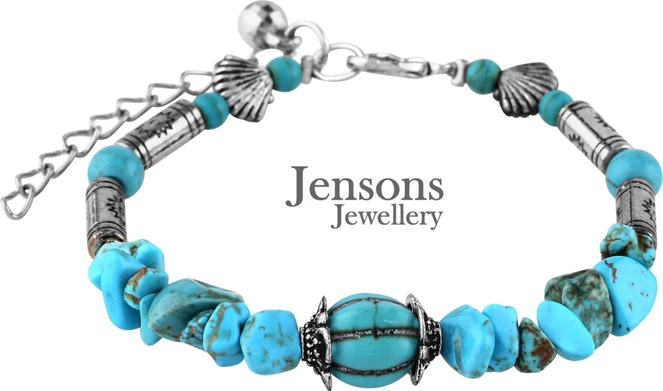 Pulseira turquesa pedra do nascimento berloque contas Bali prata vintage aço cirúrgico - Imagem 1 de 1