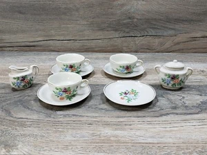 Vintage Child's Floral Rose Gold Trim Tea Set Made in Japan porcelain 9 piece - Picture 1 of 10
