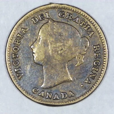 1891 CANADA Queen Victoria 5 Cents F Toned Silver Coin Z251 - Image 1 of 2