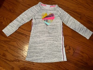 Girls Cat & Jack Long Sleeve Heart Sweater Dress A line Soft Cute Gray Orange 6x - Picture 1 of 8