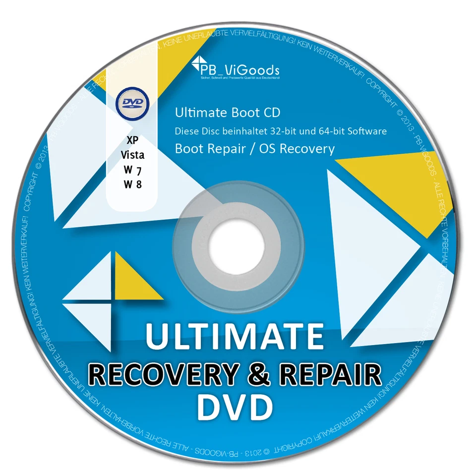 Recovery & Repair CD DVD für Windows 10 - 8 - Win 7 - Vista - XP 32 & 64 bit uvm - Bild 1 von 1
