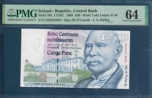 Ireland Republic 50 Pounds, 2001, P 78b, PMG 64 UNC - Picture 1 of 2