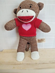 Dan Dee BROWN SOCK MONKEY W/ RED HEART SWEATER 10" Plush Stuffed Animal TOY - Picture 1 of 9