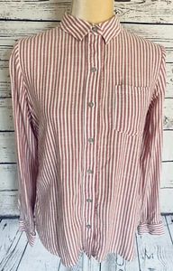 Blusa pequeña Universal Thread para mujer rosa blanca a rayas manga larga con botones - Imagen 1 de 9
