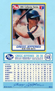 1991 Post Cereal Rookie Stars Team - #9 Gregg Jefferies - NY Mets Box 736