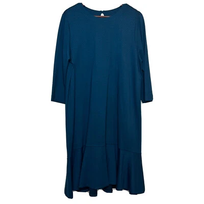 NEW J Jill Ponte Dress XL Blue Black Polka Dots Ruffle 3/4 Sleeve Stretch $109 - Image 1 of 4