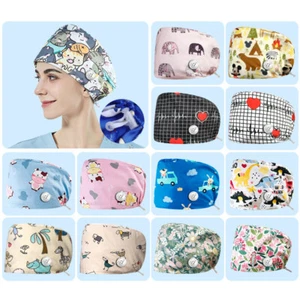 Surgical Scrub Cap Doctor Nurse Bouffant Hat Adjustable Head Cover with Buttons - Picture 1 of 46