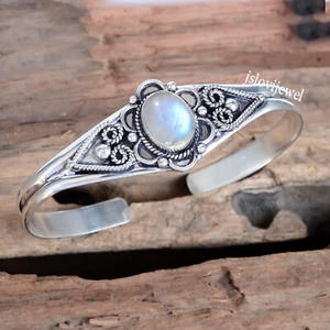 Rainbow Moonstone Gemstone 925 Sterling Silver Bangle Cuff One Of A Kind Gift - Picture 1 of 8