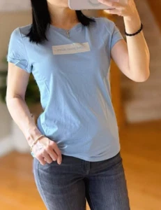 Calvin Klein Logo Graphic Short-Sleeve Tee Blue Silver S Crewneck Cotton Modal - Picture 1 of 10