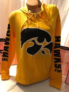 Victoria Secret PINK Iowa Hawkeyes Full Zip Hoodie Funnel Neck Large - Picture 1 of 2