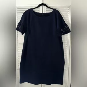 Talbots Woman Eyelet Interlock Navy Blue Embroidered Sleeve Shift Dress Size 2X - Picture 1 of 8