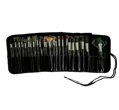 KIT 24 PENNELLI TRUCCO SET VISO E OCCHI MAKE UP PROFESSIONALI ASTUCCIO STOFFA - Immagine 1 di 2
