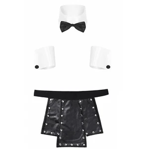 Set costumi uomo smoking colletto polsini e gonna ecopelle metallo borchie - Foto 1 di 29