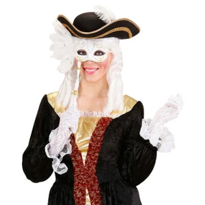 Barock Maske am Stab Feder Stabmaske weiß Augenmaske Maskenball Federmaske - Bild 1 von 5