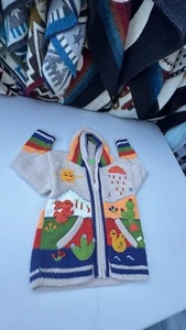 Kids Ethic Alpaca Cotton Knit Handmade In Ecuador Zip Hood Sweater Jacket Size 5 - Picture 1 of 4