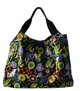 Braciano Women Black Beige Geometric Vinyl Coated Canvas Tote Shoulder Bag Large - Picture 1 of 24