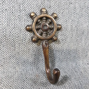 Brass Bronze Look Ships Wheel Wall Hook Coat Hanger Nautical Maritime Coastal - Picture 1 of 6