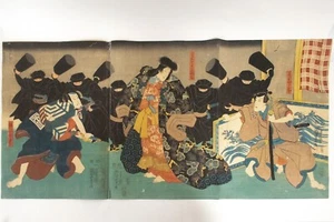 Ukiyoe Japanese woodblock print Kabuki Jiraya Kuniyoshi Ichiyusai (K00643) - Picture 1 of 21