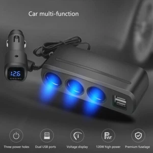 Car Charging Adapter 2 USB Port 3 Socket Cigarettes Splitter for Phones - Imagen 1 de 8
