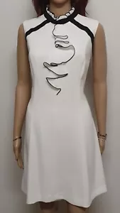 CUE 12 White ALINE DRESS with Black Trim . Lined . Sleeveless - Picture 1 of 5