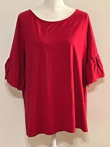 Women's Red Comfy Blouse Top ~ Size 22/24 ~ Lane Bryant ~ 3/4 Flutter Sleeve - Picture 1 of 5