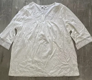 Lucy And Laurel Top 3X Women Plus Size White 100 % Cotton 3/4 Sleeve Lace NWT - Picture 1 of 8