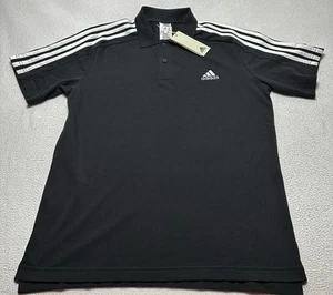 Adidas Men 3-Stripe Pique Polo Golf Shirt Black Casual Jersey Tennis IC9310 NWT - Picture 1 of 10