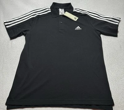 Adidas Men 3-Stripe Pique Polo Golf Shirt Black Casual Jersey Tennis IC9310 NWT - Image 1 of 4