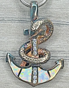 Vintage Sterling 925 Gold Vermeil Opal Anker Schlange Schlange Halskette Marine Medizin - Bild 1 von 12