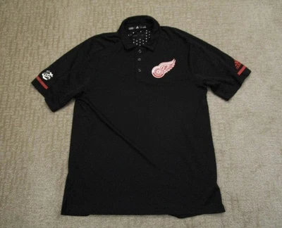 Camisa polo masculina Detroit Red Wings média preta NHL hóquei Adidas Climachill - Imagem 1 de 4