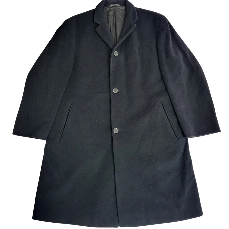 HUGO BOSS Men's Black Wool Cashmere Overcoat Size 42R Classic Topcoat Y2K Coat - Image 1 of 4