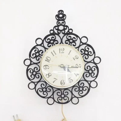 Vintage General Electric Black Ornate Scroll Wall Clock Mid Century Electric USA - Image 1 of 4