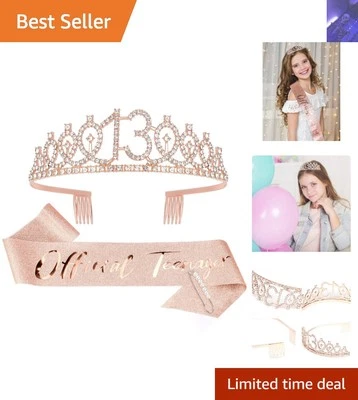 Faja oficial de cumpleaños adolescente y tiara de diamantes de imitación - Set de regalo perfecto 13 Foto 1 de 4