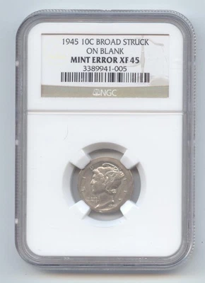 1945 Mercury Dime Error, Broadstruck, NGC XF-45 - Image 1 of 2