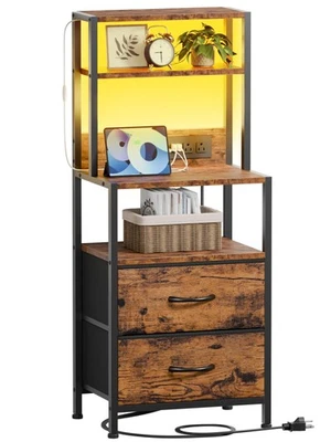 Furnulem Night Stand Tall Nightstand with 4-Tier Shelves 2 Fabric Drawers and... - Image 1 of 4