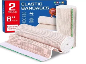 Paquete de 2 envolturas elásticas premium de 6 pulgadas, vendaje de compresión para piernas, un - Imagen 1 de 5