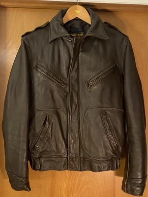 Vintage USA Made VANSON USA Made Dark Brown Quilted Line Motorcycle Jacket EXC - Image 1 of 4