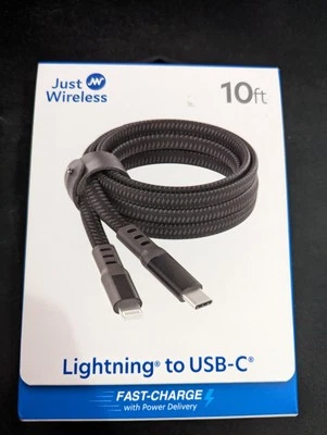 Just Wireless Ultra Braided USB-C to USB-C Flat Charging Cable 10ft Iphone 15/16 - Image 1 of 4