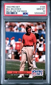 Bill Belichick 1992 Pro Set #144 Sin HC En la parte superior Trasera Error RC Rookie Browns PSA 10 - Imagen 1 de 1