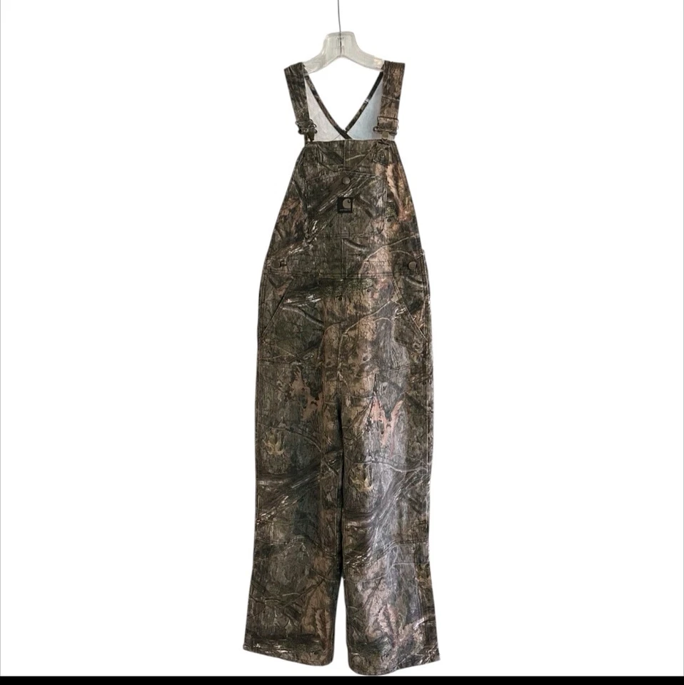CARHARTT Coveralls Youth 14 Camo Bib Canvas Quilt Insulated Real Tree OX8755-B - Image 1 of 2